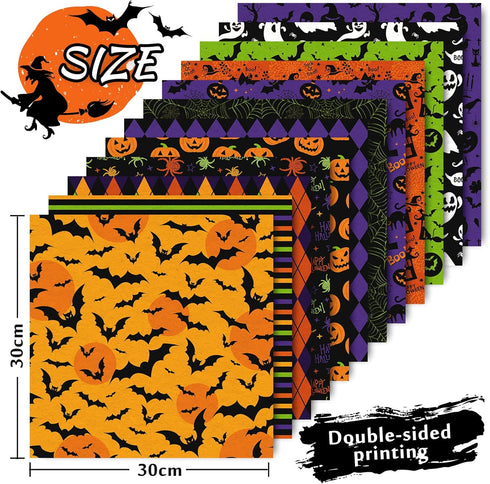 Whaline 24Pcs Halloween Pattern Paper 30x30cm Pumpkin Bat Spider Witch Ghost Scrapbook Paper Double-Sided Holiday Craft Paper Folded Flat for Card...