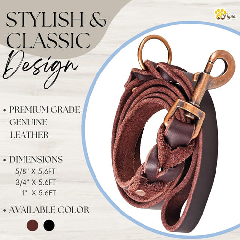 Heavy-Duty Leather Dog Leash 5.6 ft - Soft & Strong Training Dog Leashes for Small, and Medium (Brown, 5.6 ft x 5/8")...