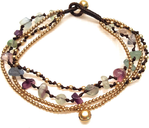 Infinityee888 Fluoride Anklet Bracelet with Bell Stone Handmade Brass Bead Bells Indian Boho Anklet for women, teen girls - JA242...