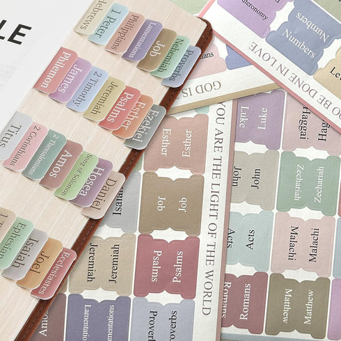 2Pcs Bible Tabs for Women and Man, Bible Book Tabs, 75 Tabs, Laminated Bible Tabs, Boho/Morandi/Sunset Shades Theme Bible Study Supplies, Easy to ...