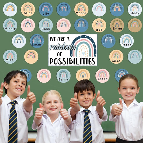 Boho Rainbow Bulletin Board Classroom Decoration Motivational Cutouts Positive Inspirational We are A Rainbow of Possibilities Blue Rainbow Bullet...