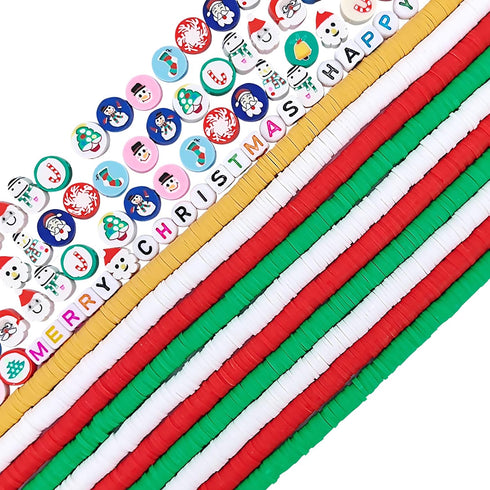 3600 PCS Christmas 10 Strands Clay Beads Polymer Clay Beads for Jewelry Making, with 50pcs Christmas Clay Charms and 200pcs Letter Beads for Brace...