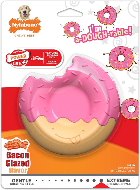 Nylabone Power Chew Donut Dog Chew Toy - Fun & Cute Dog Toys for Aggressive Chewers, Durable Dog Toys, Bacon Glazed Flavor, Large/Giant (1 Count)...