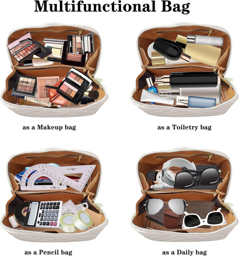 Travel Makeup Bag Large Capacity Cosmetic Bags for Women Organizer Checkered Bag (Square White)...