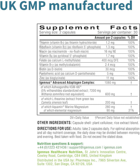 Advanced Ashwagandha KSM-66, L-Theanine & Magnesium, Clean Label, Multi Action Adaptogen Complex for Stress Support with Zinc & B Vitamins, 60 Veg...