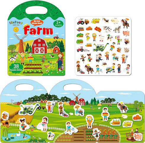 Reusable Sticker Books for Toddlers 1-3, Farm Stickers for Kids, Stickers for Toddlers 3+ Ages, Airplane Train Car Travel Essentials Toy for Kids ...