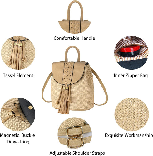 Women Beach Bag Summer Straw Woven Shoulder Bag Crossbody Bucket Handbags Handmade Hobo Purse Bamboo Handle...