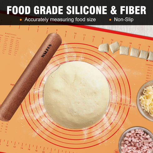 Walfos Mini Rolling Pin Set - Small Natural Wooden Rolling Pins (8inch) With Non-stick Silicone Fiber Baking Mat, Baking Dough Roller for Pizza, P...