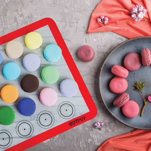 HOTPOP Piping Bags and Tips Set for Macarons - 17-Piece Baking Supplies Kit - Reusable Silicone Pastry Bags - 2 Half-Size Baker Mats - Ideal for H...