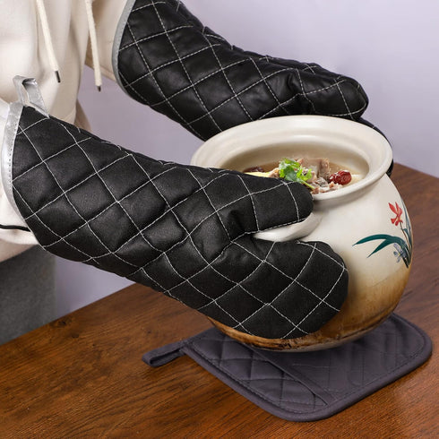 ARCLIBER Oven Mitts Heat Fire Resistant Oven Mitts 425 ° F, Quilted Terry Cloth Cotton Soft Lining Oven Gloves, Extra Long Kitchen Mittens for Coo...