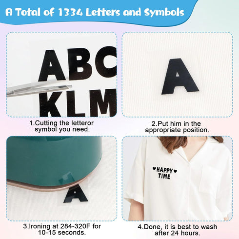 12 Sheets Iron On Letters 1200Pcs Vinyl Iron On Letters for Clothing 0.75 Inch Heat Transfer Letters with A-Z Heat Press Alphabet Stickers for Fab...