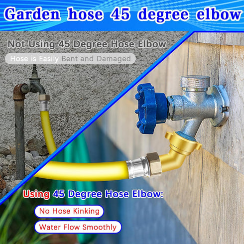 45 Degree Hose Elbow, 3/4'' GHT Garden Hose Elbow, Brass Water Hose Elbow for RV, Water Hose Connectors with Male to Female Port, 45 Degree Hose E...