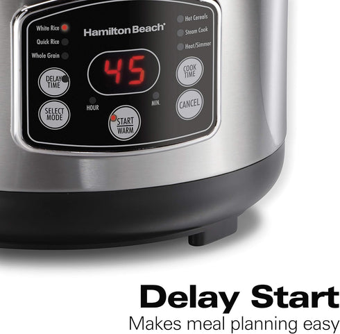 Hamilton Beach Digital Programmable Rice Cooker & Food Steamer, 14 Cups Cooked (7 Uncooked) With Steam & Rinse Basket, Stainless Steel (37548)...