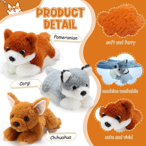 Skylety 3 Pcs 7.87 Inches Dog Stuffed Animal Plush Dog Soft Plush Dog Pillow Toy Fluffy Puppy Set for Christmas Girls Baby Kids Dog Party Favor Bi...