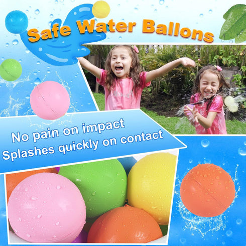 98K Reusable Water Balloons 6Pcs with Mesh Bag, Self Sealing Silicone Ball Latex-Free, No Clean Hassle, Easy to Fill, Summer Toys Water Toy Swimmi...