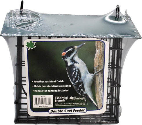 Double Suet Feeder with Green Metal Roof, Holds 2 Suet Cakes, Hanging Bird Feeder for Woodpeckers, Blue Jays, Chickadees, Nuthatches...
