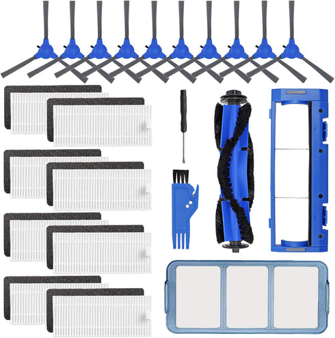 Replacement Parts Accessories Kit for Eufy RoboVac 11S, 15C, 30, 30C, 12, 35C Vacuum Filters, 10 Side Brushes, 8 Filter, 1 Pre Filter, 1 Roller Br...