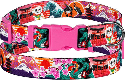 Nature Dog Collar Travel Pattern Adjustable Nylon Pet Collars for Small Medium Large Dogs Puppy Designer Print (Japan, Neck Fit 14"-18")...