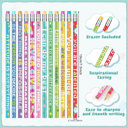 60 Pcs Motivational Pencils Bulk, Rainbow Inspirational School Pencils for Classroom, Cute Pencils with Encourage Positive Sayings, Back to School...