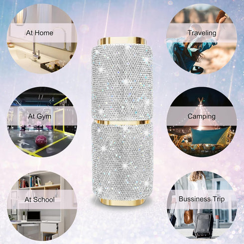 Bling Rhinestone Toothbrush Travel Case,Portable Diamond Travel Toothbrush Holder for Traveling,Camping,Home,Business,Women Large Capacity Multifu...