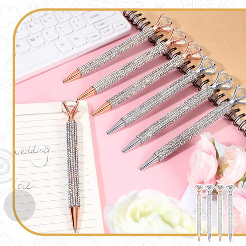 10 Pcs Big Diamond Pens with Crystal Bling Rhinestone Metal Glitter Ballpoint Pens Black Ink Retractable Cute Fancy Wedding bridal shower Gift Off...