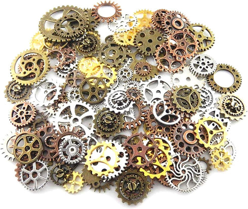 100g (70-80pcs) Mix Skeleton Steampunk Clock Watch Gear Cog Wheel Pendant Charms Jewelry Making DIY Steampunk Gear Pendant Charms Wholesale (4 Col...