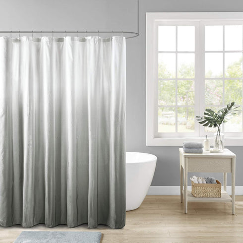 Madison Park Ara Shower Curtain, Seersucker Design Ombre Print, Modern Bathroom Decor, Machine Washable, Fabric Privacy Screen, 72x72, Grey...
