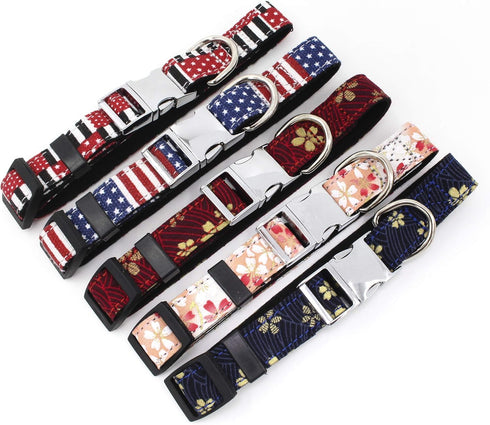 Easter Day Dog Collar, Cotton Designer Dogs Collar Cute Flower Dog Collars for Girl Female Puppy Collar for Small Medium Large Dog Gift (S, Navy f...