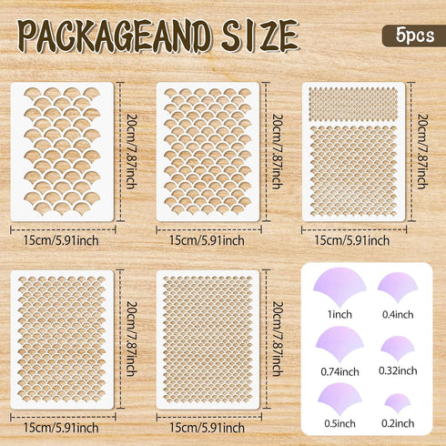 5Pcs Fish Scale Stencil, Face Painting Stencils Stencils Reusable Stencil Templates DIY Art Painting Templates for Make-up Stencils, Painting, Cra...