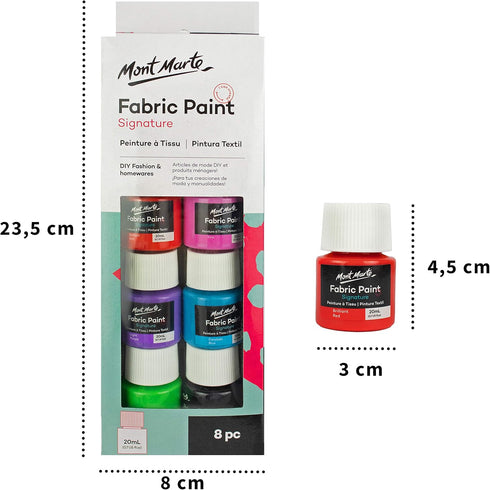 Mont Marte Permanent Fabric Paint Set 8 x 20ml Vivid Colours for Textile, Fabric, T-Shirt, Canvas, Wood, Ceramic, Glass...