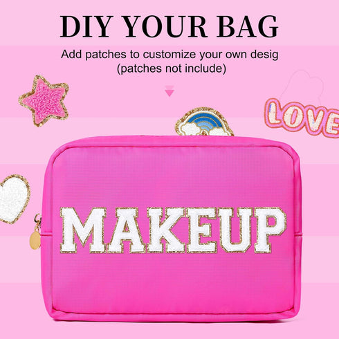 Large Makeup Bag Travel Bag Pouch, Pink Toiletry Bag Makeup Organizer Nylon Bag Cosmetic Preppy Bag Zipper Pouches Brides Bag...