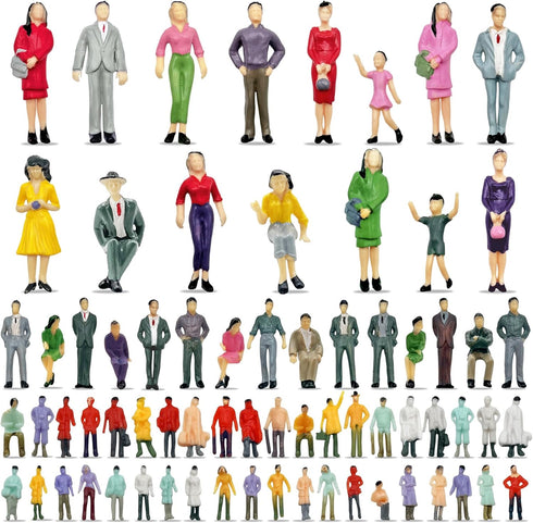 70PCS People Figurines Mini Trains Architectural 1:25 1:50 1:75 1:87 Scale People Painted Figures Plastic People Small Dollhouse People Standing a...