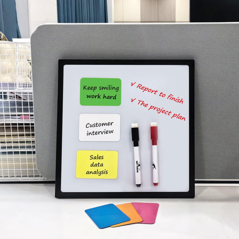 White Board Kit - 10 x 10" Whiteboard with 2 Dry Erase Markers and 6 Magnetic Notes - Double-sided Wall Hanging Dry Wipe Off Board for Home and Of...