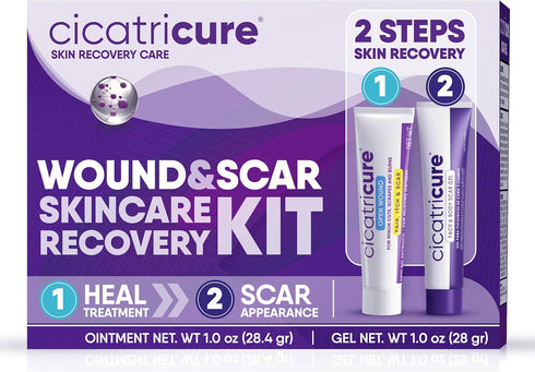 Cicatricure Skin Recovery Kit: Advanced Scar Gel & Open Wound Care Antibiotic Ointment, Reduces Stretch Marks, Surgical & Acne Scars, Treats Cuts ...