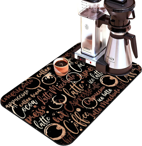 Coffee Bar Mat Accessories for Countertop Absorbent Hide Stain Rubber Backed Dish Drying Mats for Kitchen Counter Draining Pad Decor Gift Fit Unde...
