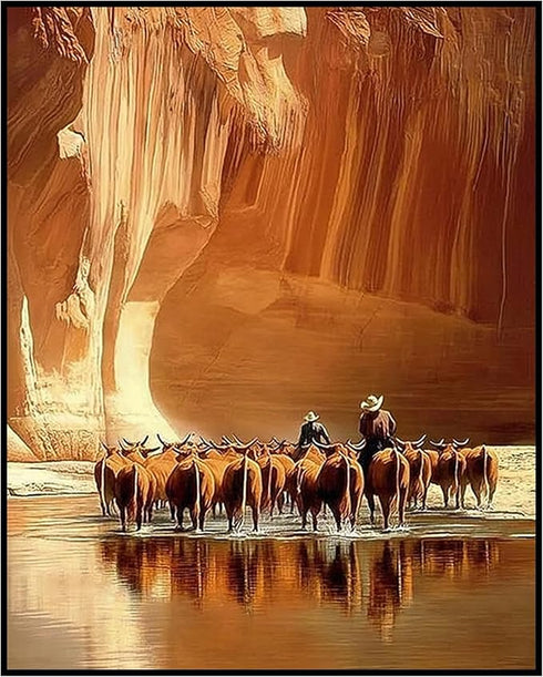 Posterizer 1 pcs-classic cattle drive scene in the American West 1-Western Art-Men's Art Collection-Living Room Bedroom Decor- unframed wall art...