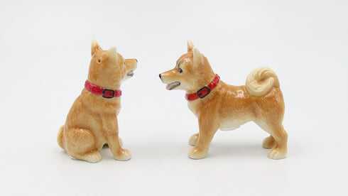 20777 Fine Porcelain Shiba Inu Dog Salt and Pepper Shakers Set, 3-5/8" L...