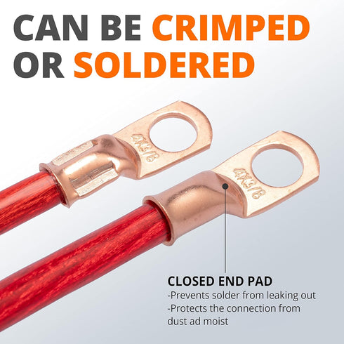 Wirefy 1/0 Gauge 1/2" Wire Lugs - Copper Cable Lugs - Battery Terminal Connectors - Ring Terminals - Crimp Battery Cable Ends - 22 PCS (10 PCS Cop...