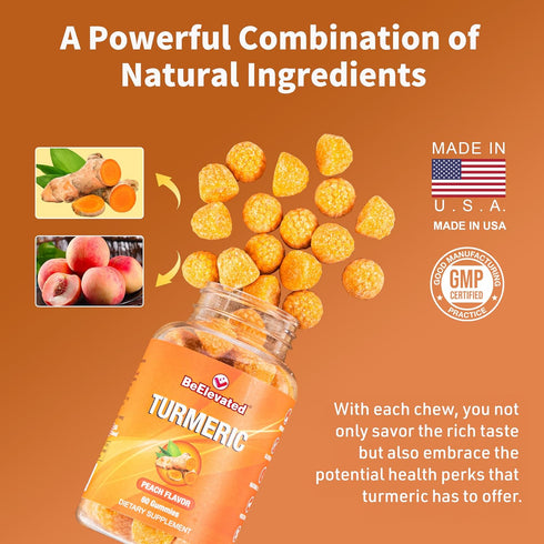 Turmeric Gummies for Adults - Extract 8:1 2000mg - Black Pepper and Ginger Supplements for Joint Support - Vegetarian Chewable Vitamins Supplement...