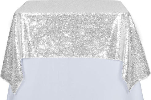 PartyDelight Silver Sequin Tablecloth Overlay 50 X 50 Inch for Wedding Party Birthday Bridal Baby Shower and Other Events Decorations...