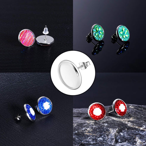 300 Pieces Stud Earring Kit Include 100pcs 12 mm Stainless Steel Blank Stud Bezel Settings 100 Rubber Backs 100 Earring Backs (Silver with Silver ...