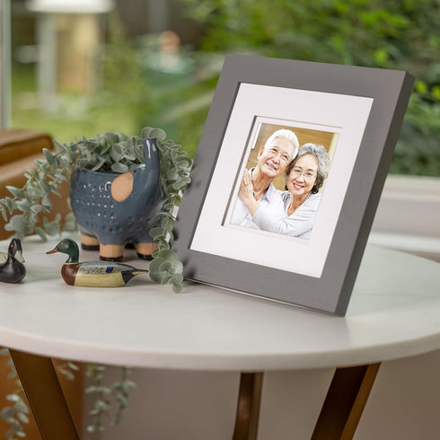 Gallery Solutions - 8"x8" Flat Grey Wall Frame - Double White Mat - Wall/Wall Mount Display - Perfect Fit for 5"x5" Photos - Versatile Mounting Op...