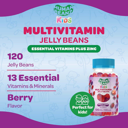 Multivitamin Jelly Bean Gummies with Zinc for Kids, Immune Support Dietary Supplements, Vegetarian, 120 Berry Blast Jelly Beans, Kosher...