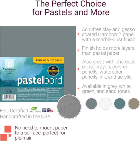 Ampersand Art Supply Pastel Painting Panel: Museum Series Pastelbord, 5" x 8" Pack of 3, Sand, 1/8 Inch Flat Profile...