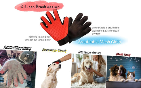 Grooming Gloves for Dogs and Cats - 259 Soft Silicone Tips - Five finger design Massage Mitt - Skin-Friendly and Gentle Massage - Perfect for Shed...