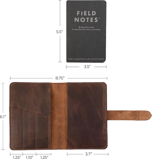 Rustic Cover for Field Notes (3.5 x 5.5 in. Notebook not Included) with Pen Slots, Protective Storage for Journal, Full Grain Leather, Handmade, B...