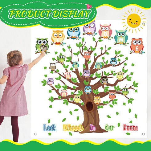 Tatuo 125 Pcs Classroom Tree Bulletin Board Set 47 x 46 Inch Tree Background Owl Leaves Dot Bulletin Board Cutouts for Elementary School Teacher C...