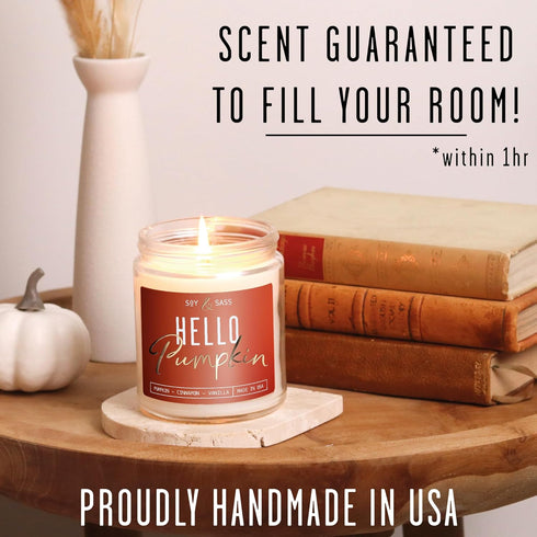 Fall Candles, Pumpkin Candle - 'Hello Pumpkin' Soy Pumpkin Spice Candle I Infused with Essential Oils I Fall Candle Decor, Fall Scented Candle I 9...