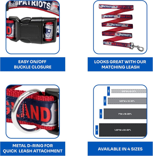 NFL PET Collar New England Patriots Dog Collar, Medium Football Team Collar for Dogs & Cats. A Shiny & Colorful Cat Collar & Dog Collar Licensed b...