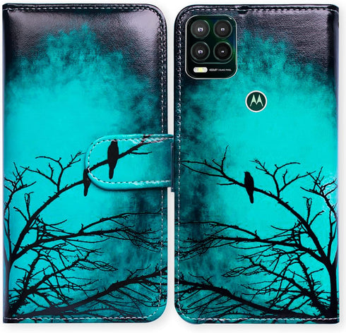 Case for Moto G Stylus 5G(Not Fit G Stylus 4G), Black Bird Green Leather Flip Phone Case Wallet Cover with Card Slot Holder Kickstand for Motorola...